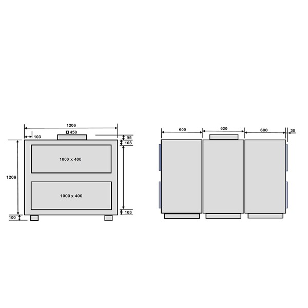 EvoAir A1 G1 Ventilation unit dimensional sketch